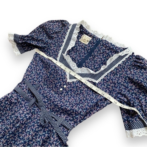 GUNNE SAX Vintage Jessica McClintock Navy Blue Floral Print Prairie Dress - Picture 14 of 16